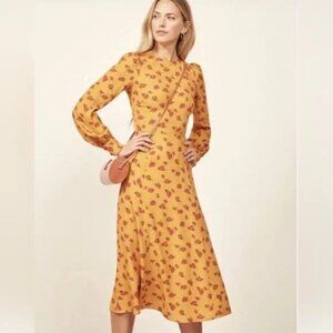 Reformation Josephine in Yellow Amelia Vintage Rose Floral Midi Dress, Size 8